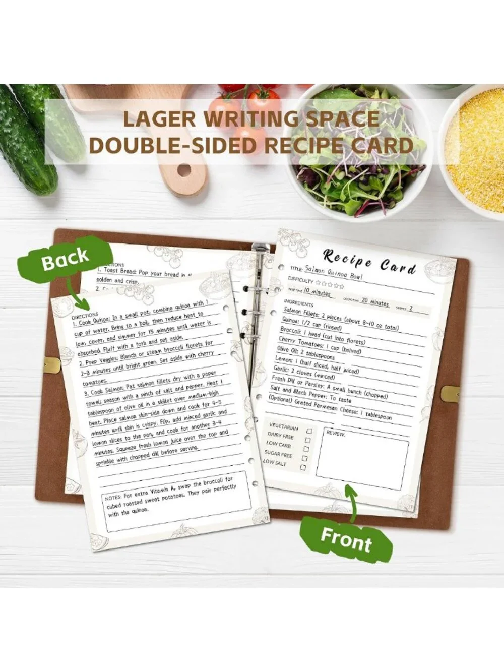 Waterproof Leather Recipe Journal Binder - Create Your Own Cookbook, Brown
